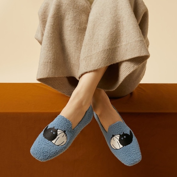 VIVAIA Margot Squared-Toe Terry Knit Flats in Blue Demin-Pumpkat EU 42 / US 10.5
